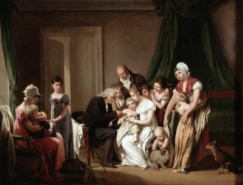 Un homme vaccine un jeune enfant tenu par sa mère, sous le regard d'autres membres de la famille - Louis-Léopold Boilly