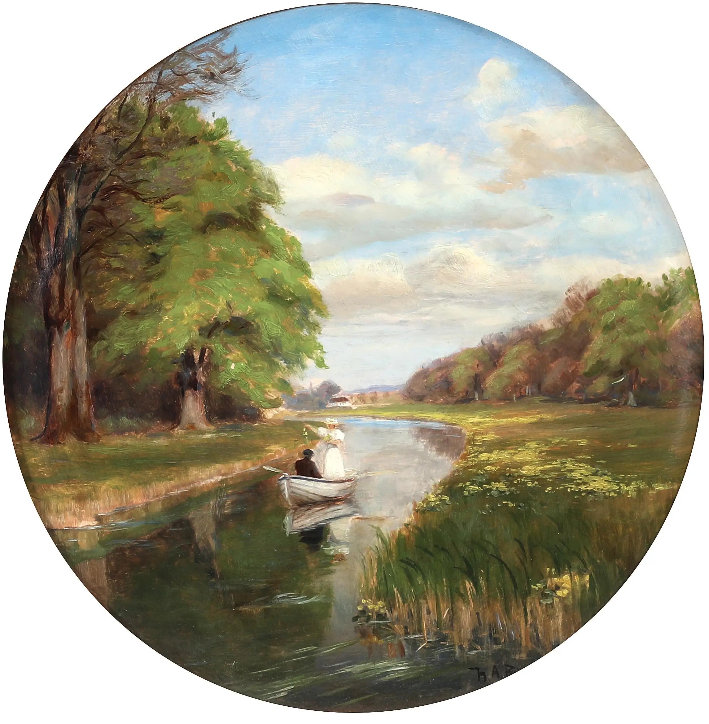 Un jeune couple dans une barque à Odense Å. - H. A. Brendekilde - Alpha Reproduction