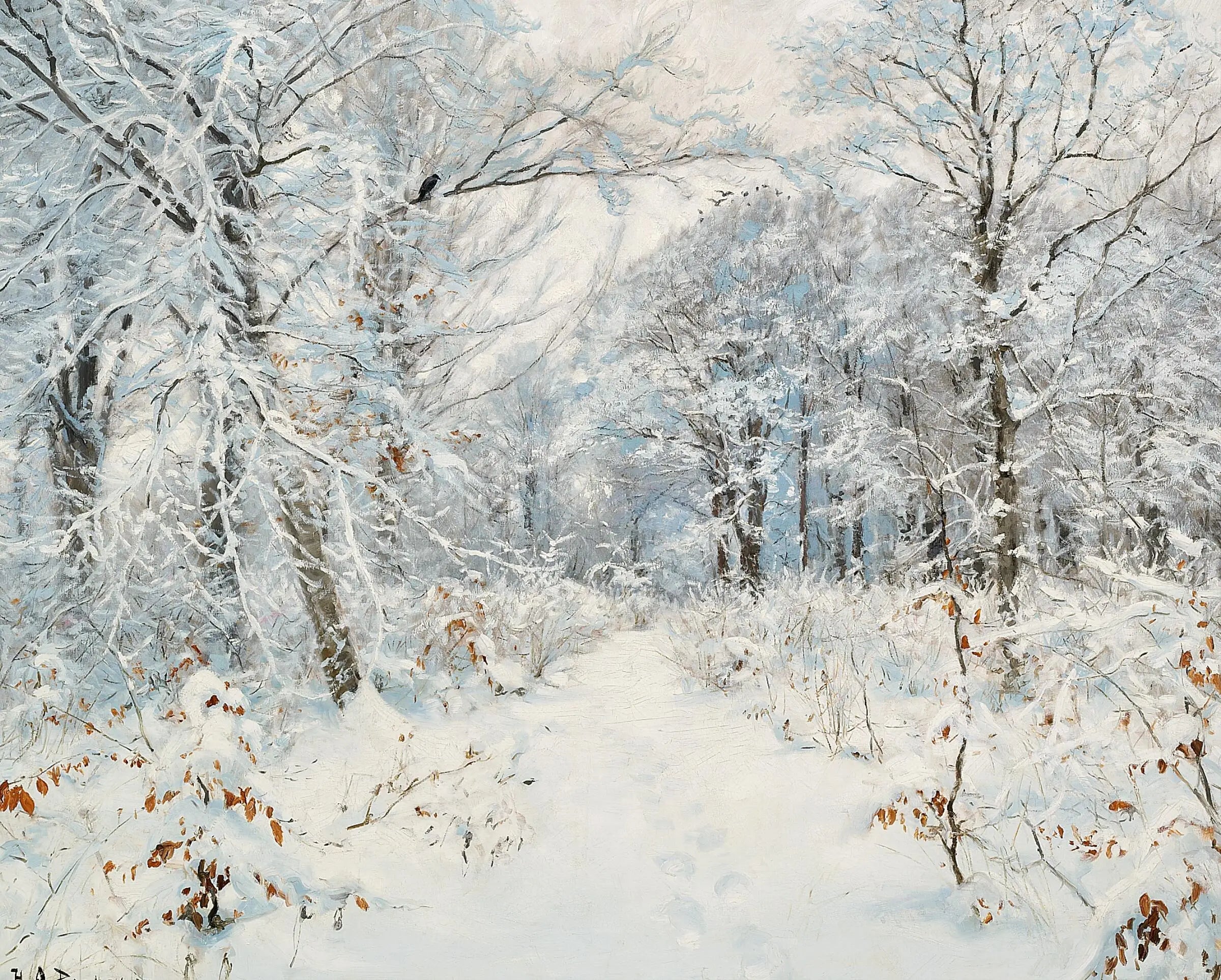 Un paysage de forêt d'hiver. - H. A. Brendekilde image 1 reproduction artisanale de tableau