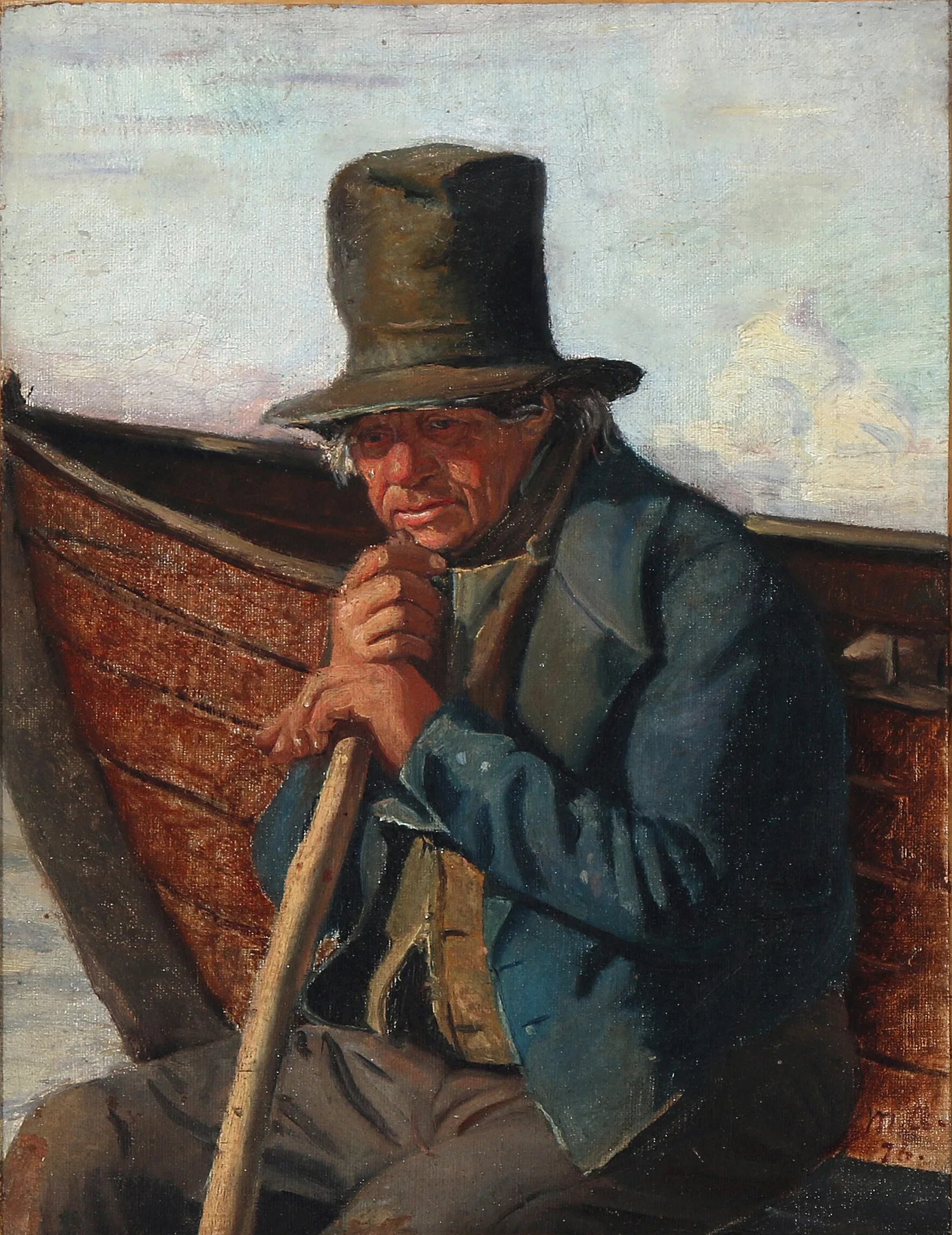 Un pêcheur de Skagen sur son bateau - Michael Peter Ancher image 1 reproduction artisanale de tableau