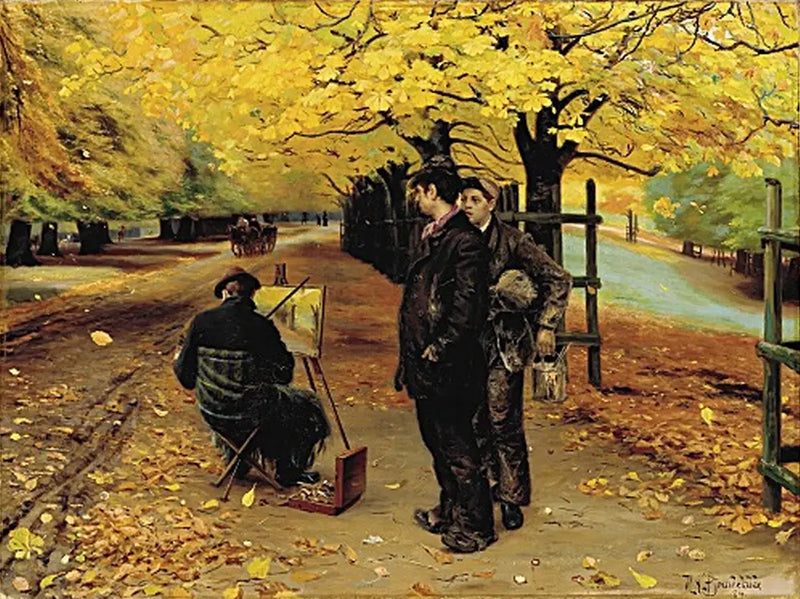 Un peintre à son chevalet un jour d'automne à Dyrehaven, près de Copenhague. - H. A. Brendekilde