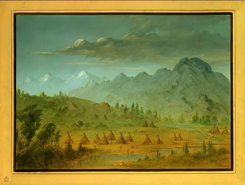 Un village corbeau et les montagnes de la rivière Salmon - George Catlin - Alpha Reproduction