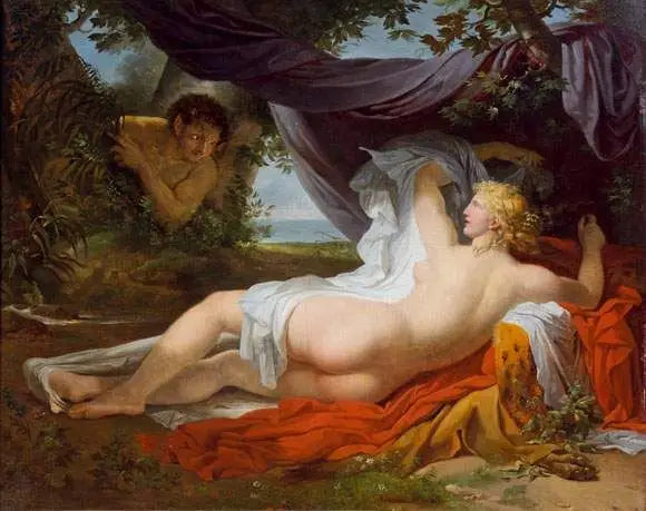 Une Bacchante éveillée par un jeune faune - Charles Meynier image 1 copie de tableau peinte à la main