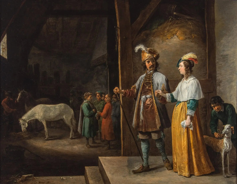 Une dame et un monsieur entrant dans une écurie - David Teniers le Jeune