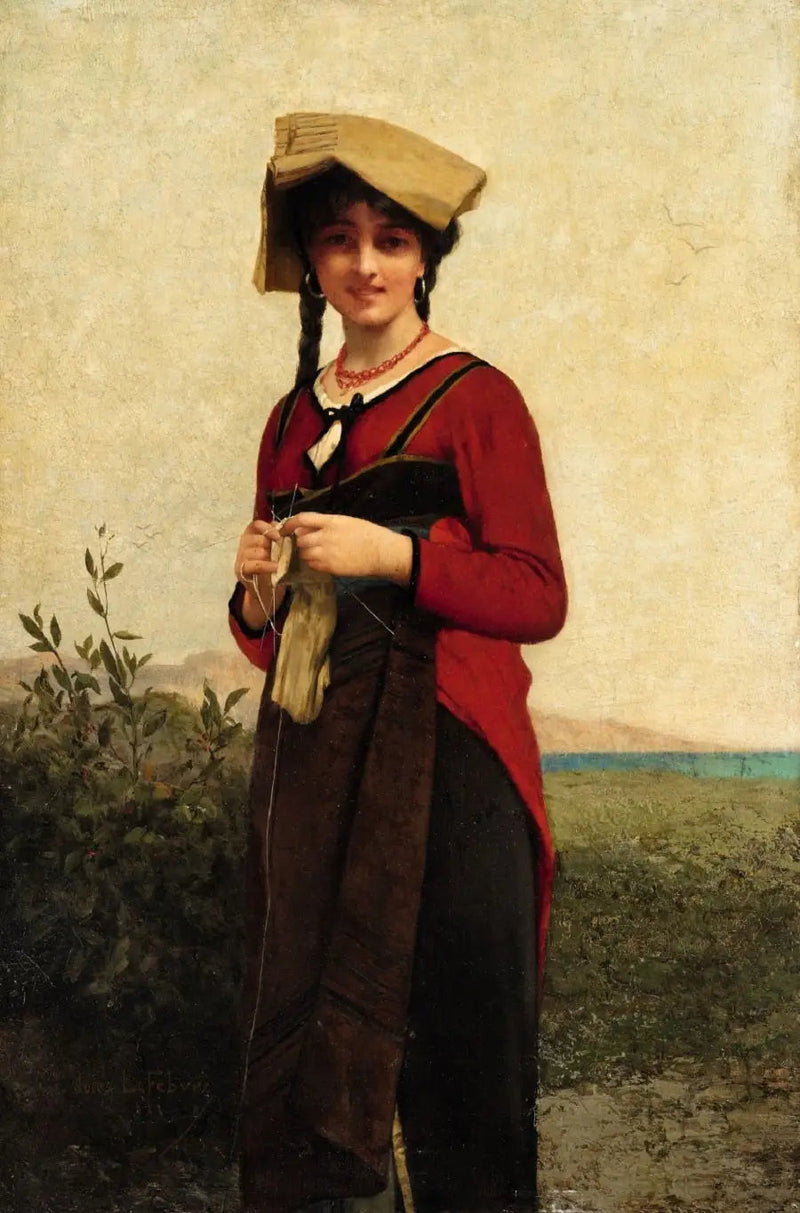 Une dame italienne en train de tricoter - Jules Lefebvre