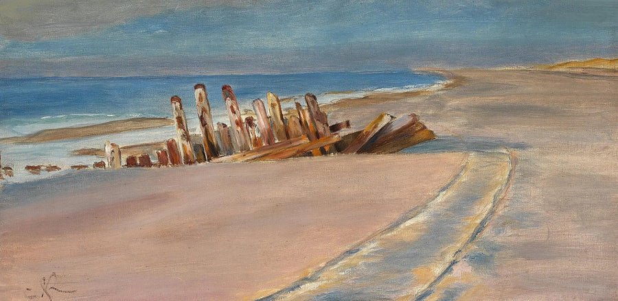 Une épave sur la plage nord de Skagen. De profondes traces de roues dans le sable. - Peder Severin Krøyer