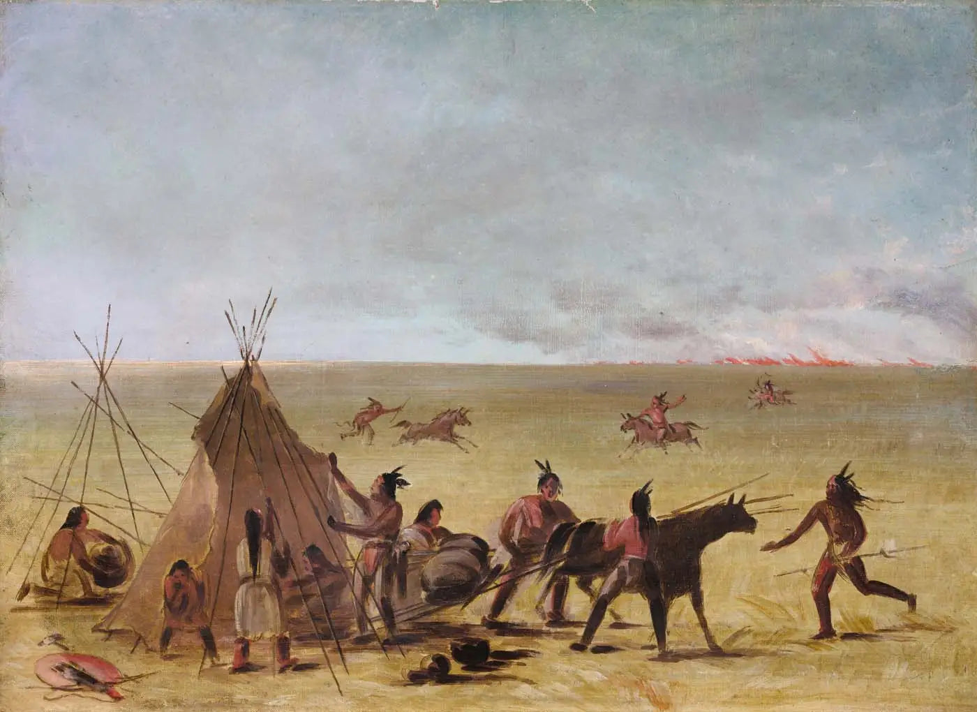 Une famille indienne alarmée par l’approche d’un incendie dans les prairies - George Catlin - Alpha Reproduction