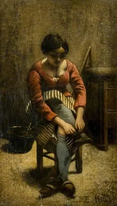 Une femme ajuste son bas - Jean-François Millet