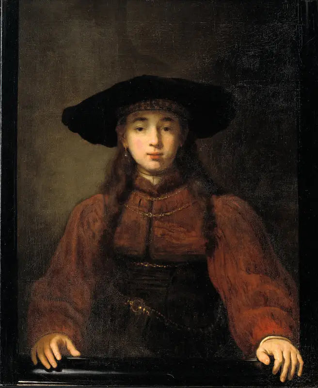 Une jeune femme posant ses mains sur le cadre photo - Rembrandt