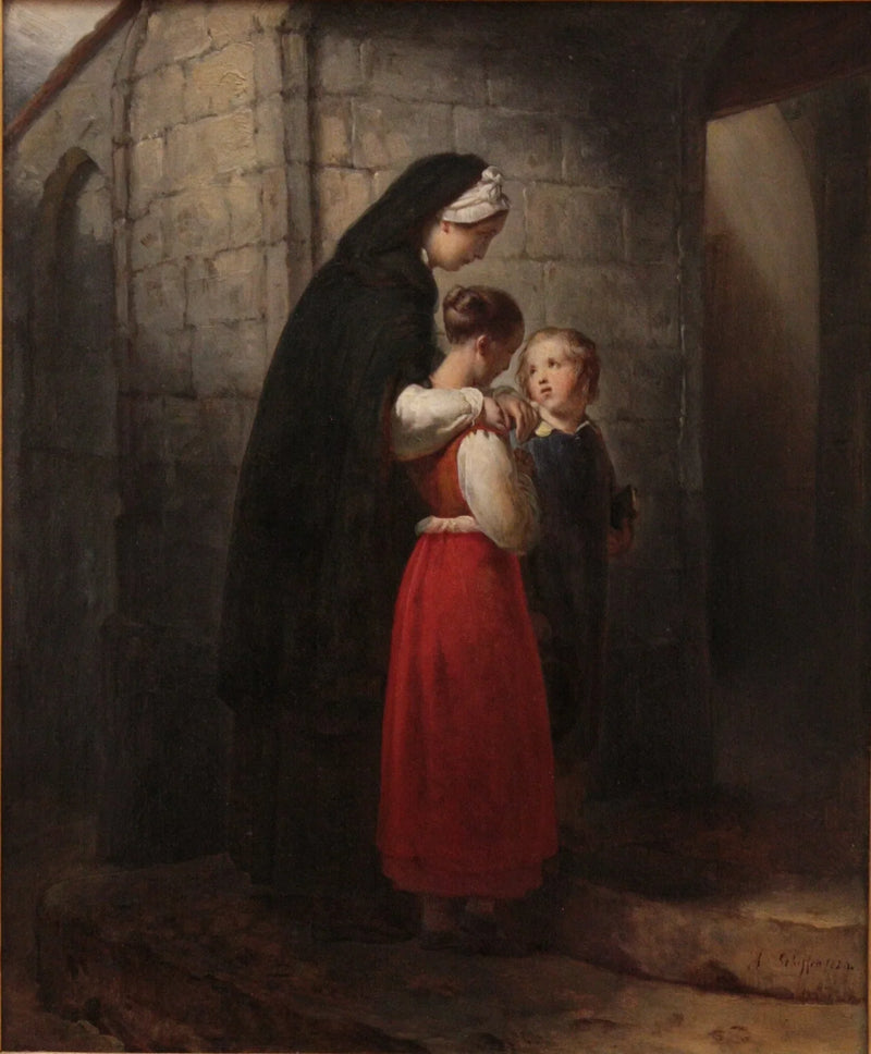Une mère convalescente allant à l'église, appuyée sur ses deux enfants - Ary Scheffer