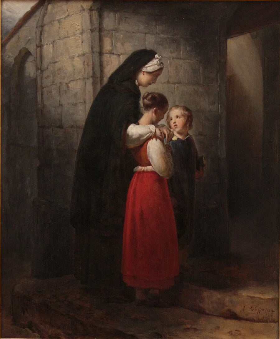 Une mère convalescente allant à l'église, appuyée sur ses deux enfants - Ary Scheffer