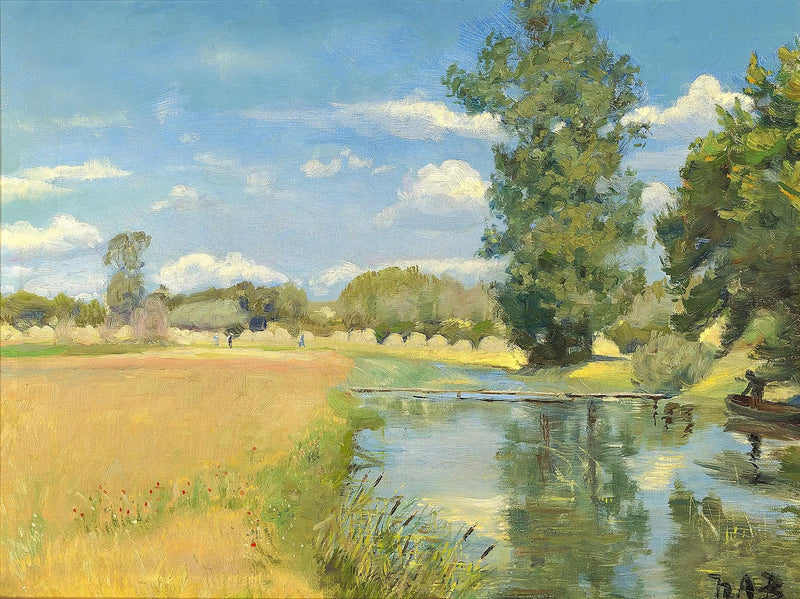 Une rivière traversant un paysage au moment des récoltes. - H. A. Brendekilde