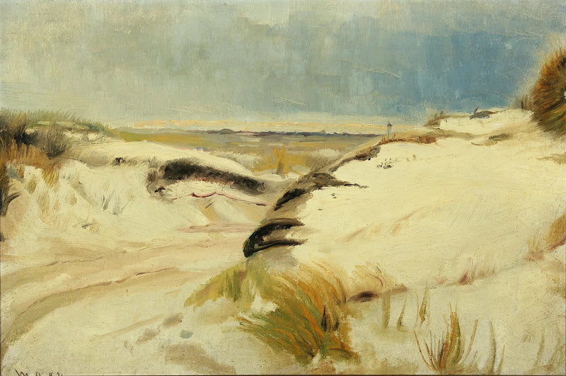 Une route traversant les dunes et un phare au loin. - Michael Peter Ancher
