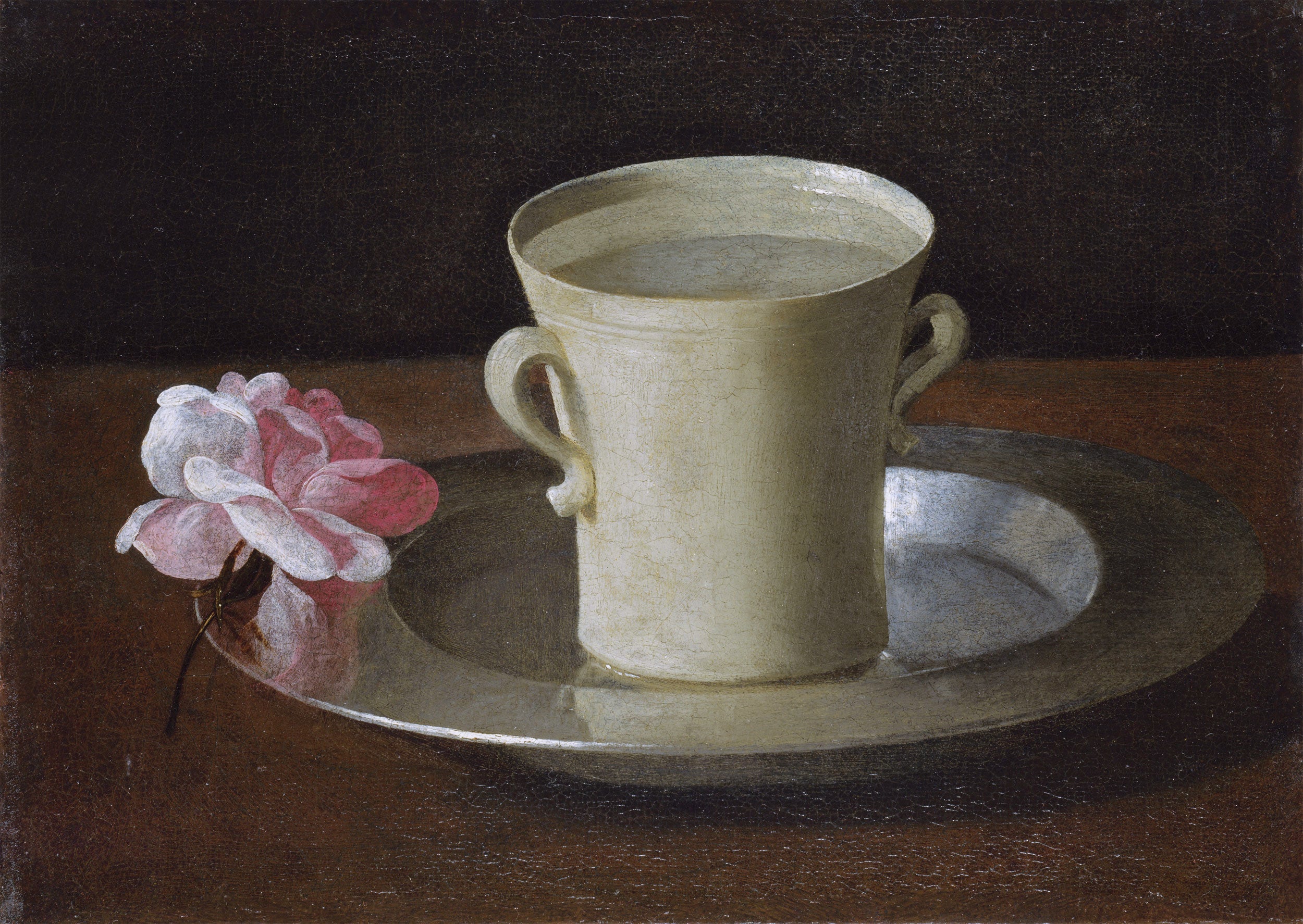 Une tasse d'eau et une rose sur un plateau d'argent - Francisco de Zurbarán