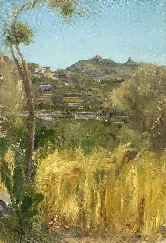 Une vue en Italie avec un champ de maïs - Frederic Leighton