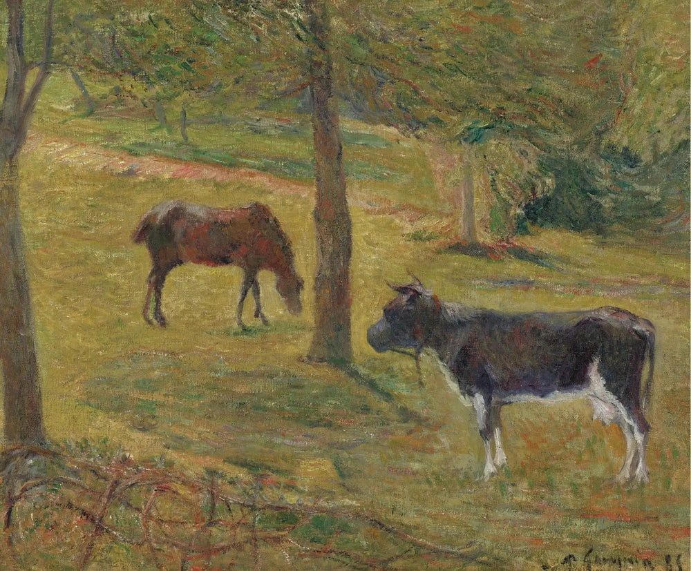 Vache et cheval dans un pré - Paul Gauguin image 1 tableau peint à l’huile sur toile