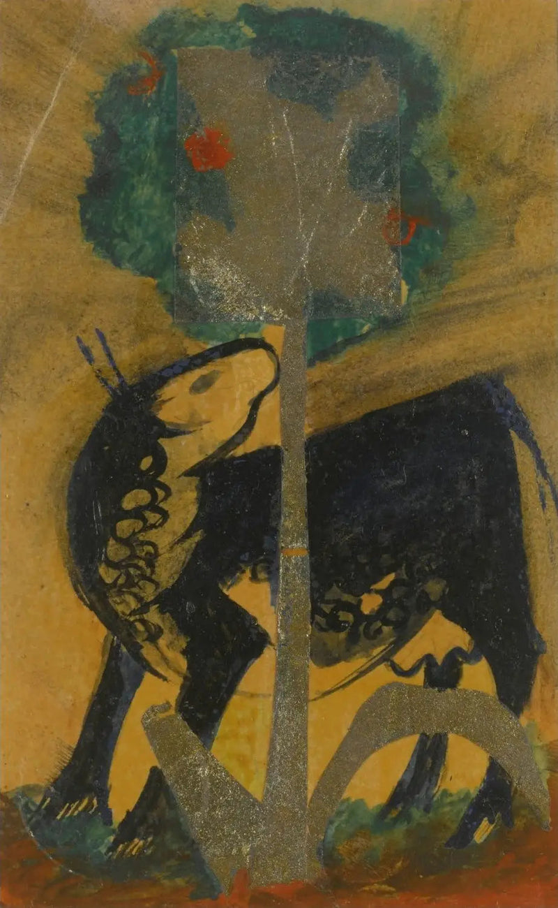 Vache noire derrière un arbre - Franz Marc