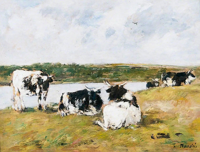 Vaches au bord d'une rivière - Eugène Boudin