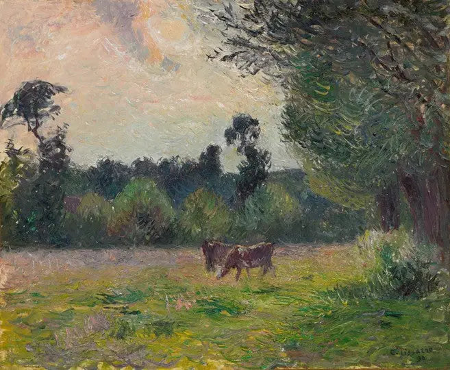 Vaches dans un pré, coucher de soleil - Camille Pissarro