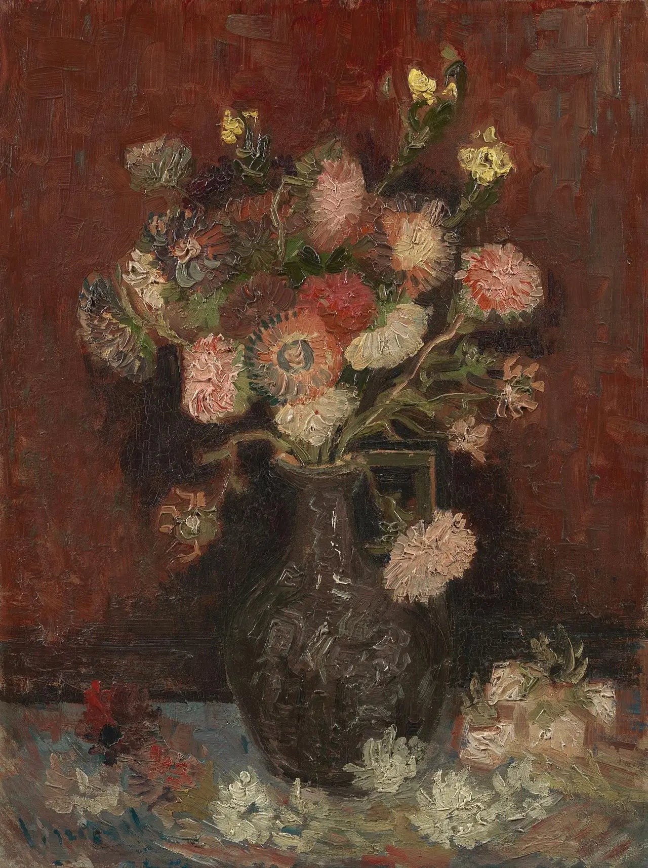 Reproduction du tableau « Vase avec asters chinois et glaïeuls - Vincent van Gogh » par Alpha Reproduction en peinture à l’huile