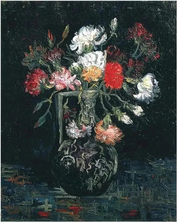 Vase med hvide og røde nelliker - Vincent van Gogh billede 1 reproduktion af oliemaleri