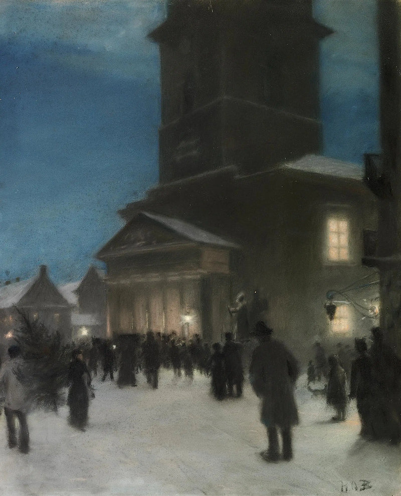Veille de Noël devant l'église Notre-Dame (Vor Frue Kirke) à Copenhague. - H. A. Brendekilde