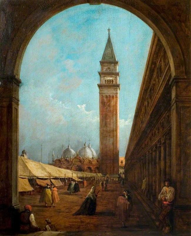 Venise : une foire sur la place Saint-Marc vue à travers une arche à l'extrémité sud-ouest - Francesco Guardi