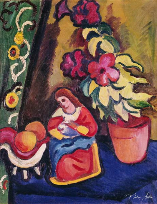 Vie avec La Madonne (Petunie et pommes) - August Macke - Reproductions de tableaux et peintures haut de gamme