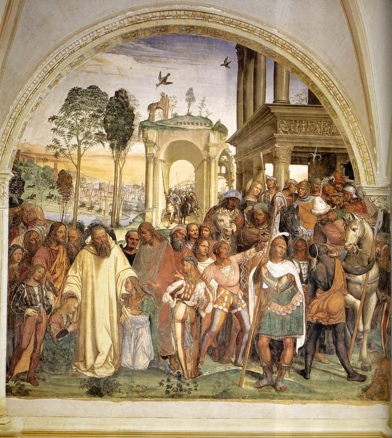 Vie de saint Benoît, Scène 12 Benoît reçoit deux jeunes Romains, Maur et Placide - Il Sodoma (Giovanni Antonio Bazzi)