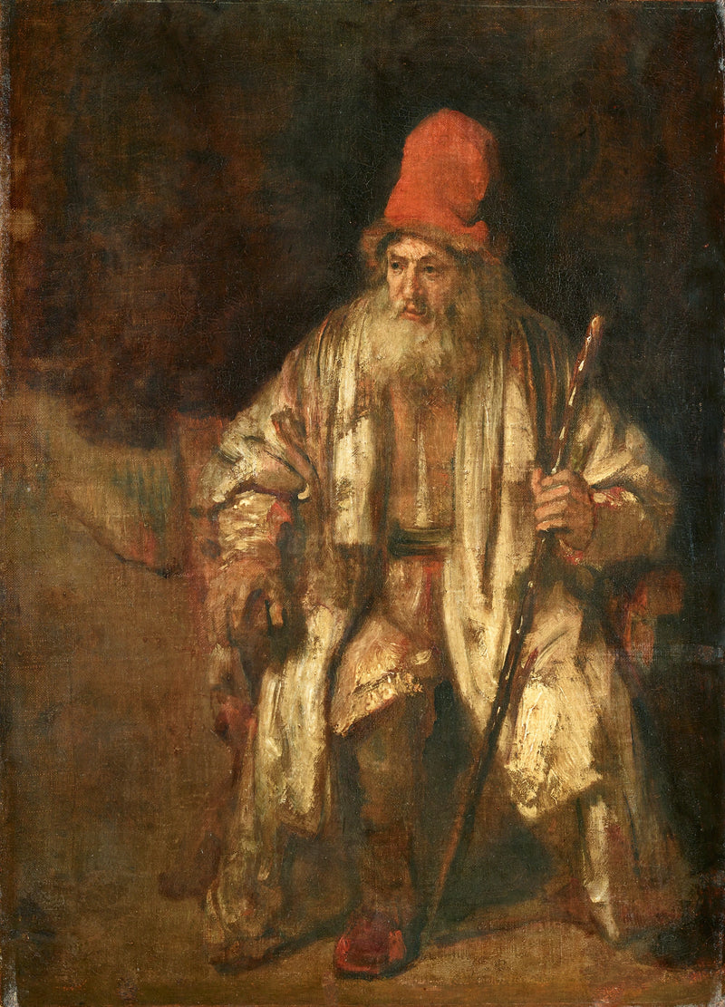 Vieil homme assis au chapeau rouge – cercle de Rembrandt, vers 1652