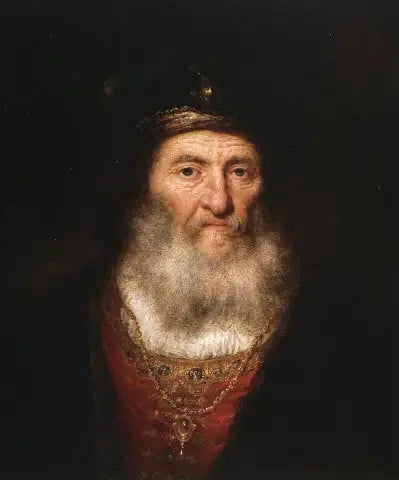 Vieil homme avec barbe et béret portant un médaillon - Rembrandt