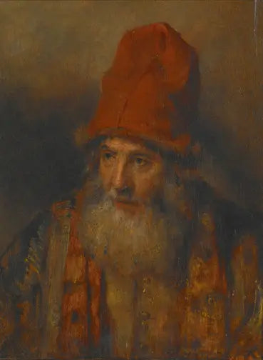Vieil homme avec une grande casquette bordée de fourrure - Rembrandt