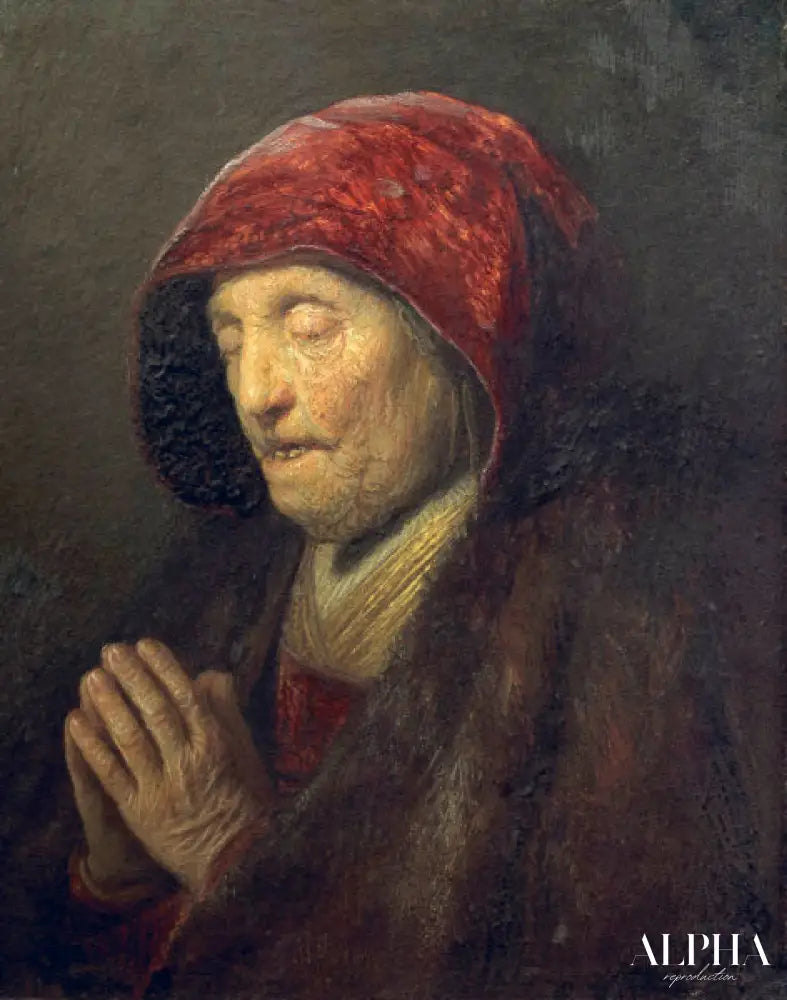 Vieille femme en train de prier - Rembrandt van Rijn - Reproductions de tableaux et peintures haut de gamme