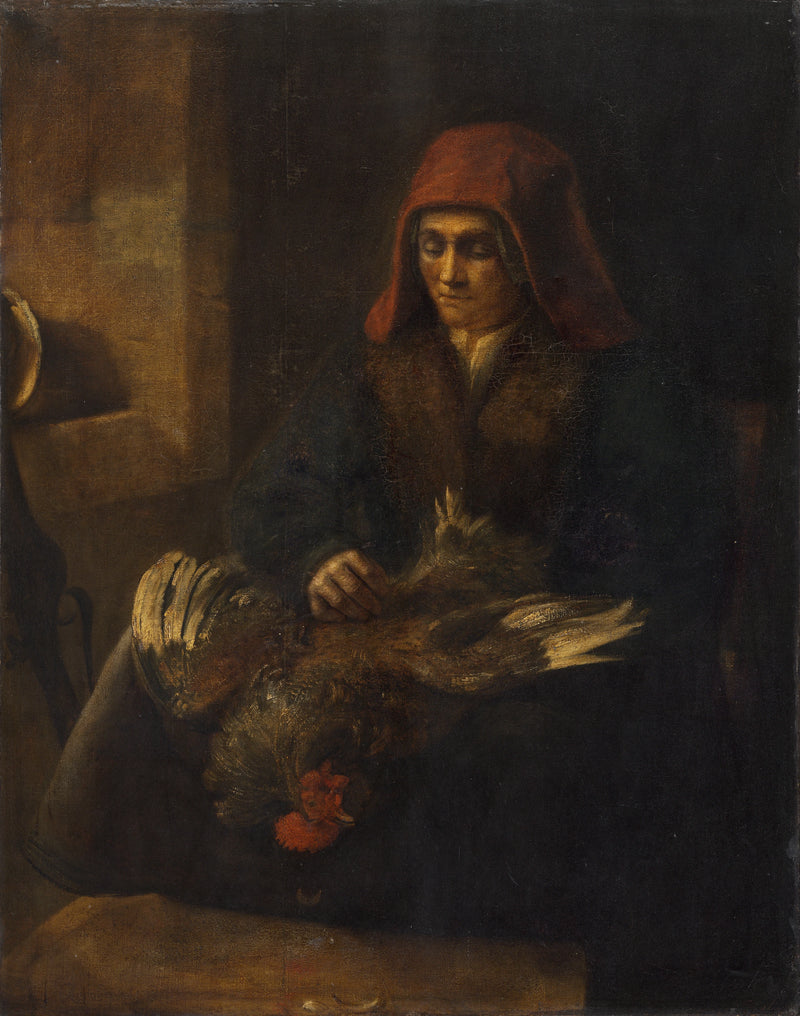 Vieille femme plumant une volaille – suiveur de Rembrandt, 1650–1655