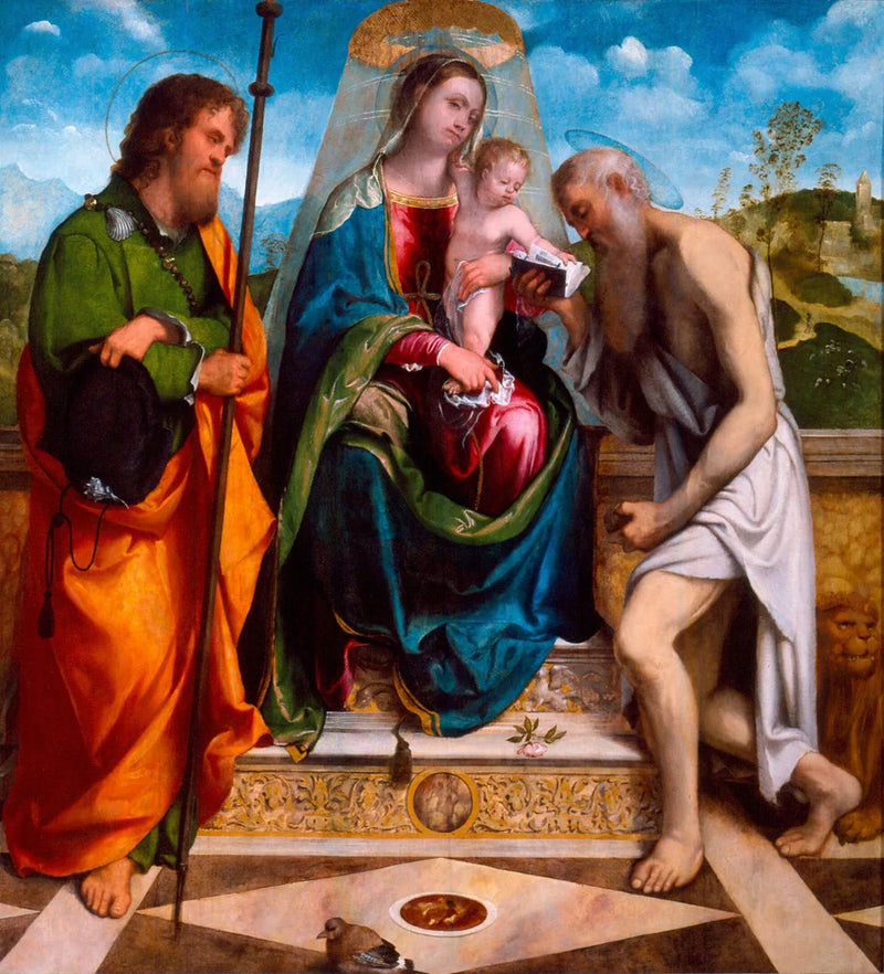 Vierge à l'Enfant avec saint Jacques le Majeur et saint Jérôme - Alessandro Bonvicino
