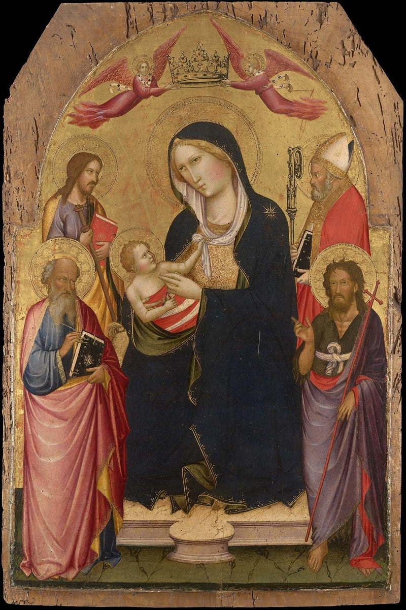 Vierge à l'Enfant avec saint Jean l'Évangéliste, saint Jean-Baptiste, saint Jacques de Compostelle et saint Nicolas de Bari - Agnolo Gaddi