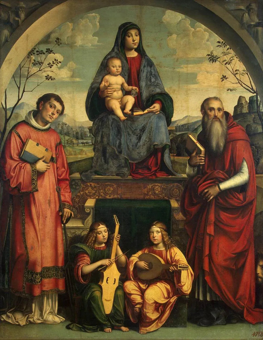 Vierge à l'Enfant avec Saint Laurent, Saint Jérôme et deux anges jouant de la musique - Francesco Francia