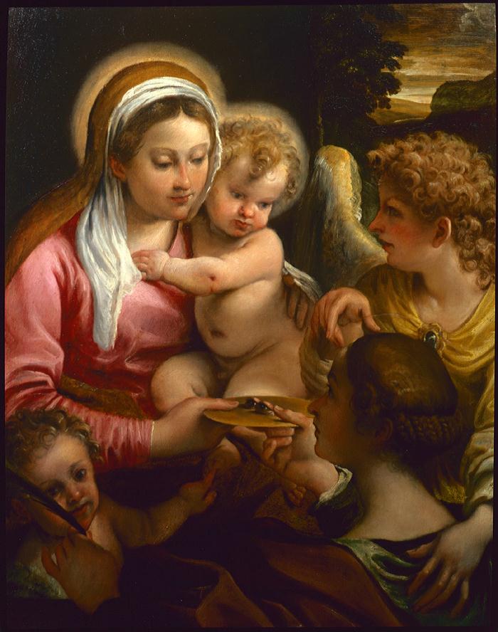 Vierge à l'Enfant avec sainte Lucie et le jeune Jean-Baptiste - Annibale Carracci image 1 tableau peint à l’huile sur toile