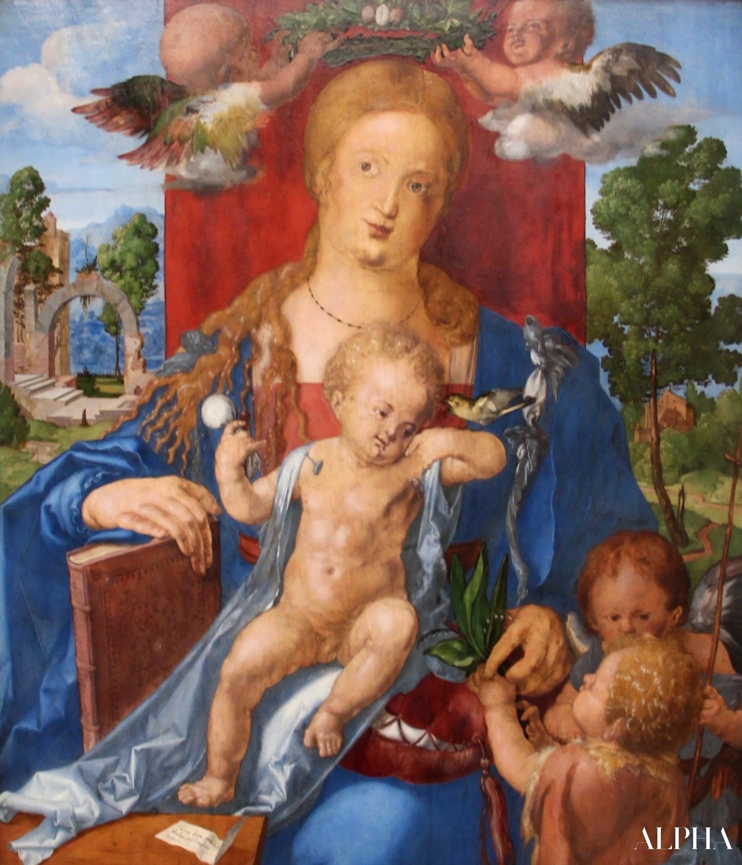 Reproduction du tableau « Vierge à l'Enfant au tarin - Albrecht Dürer » par Alpha Reproduction en peinture à l’huile