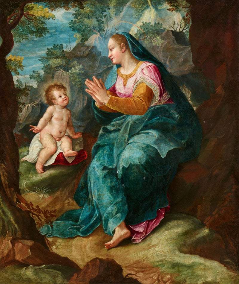 Vierge à l'Enfant dans un paysage rocheux - Denis Calvaert