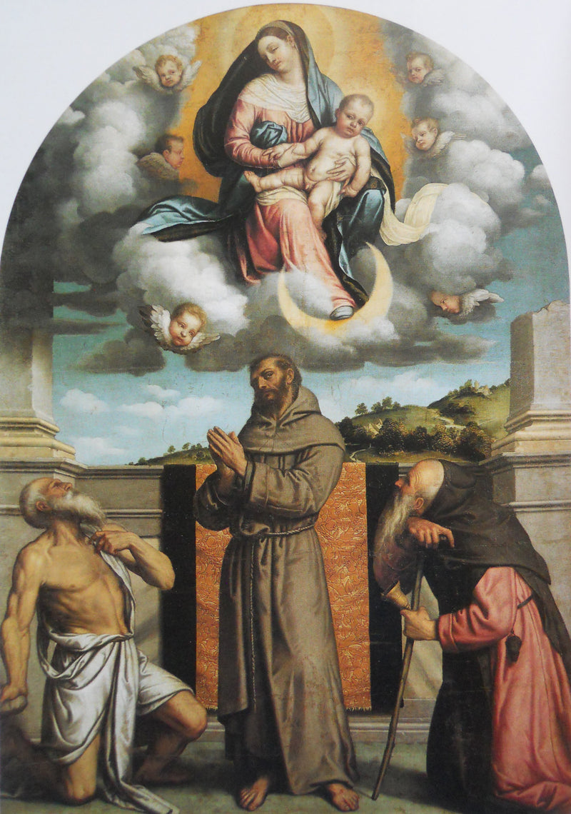 Vierge à l'Enfant en gloire avec saint Jérôme, saint François d'Assise et saint Antoine l'Abbé - Alessandro Bonvicino
