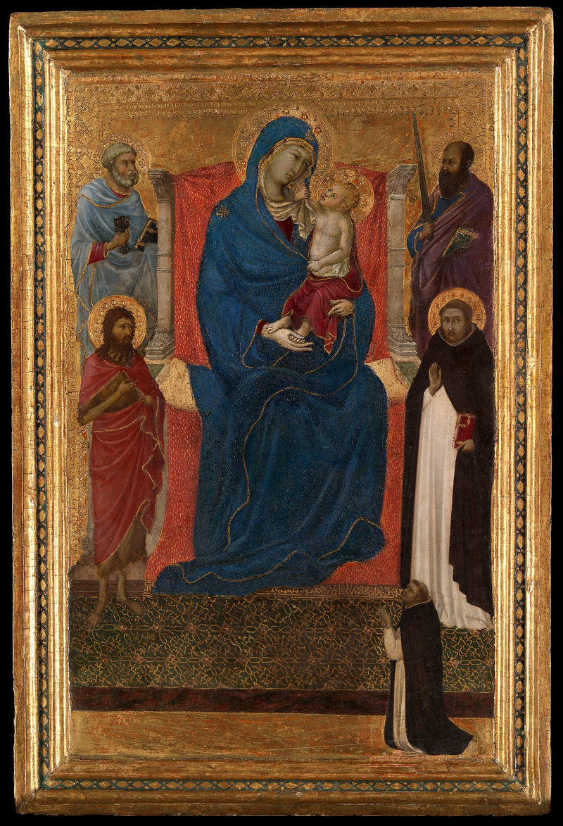 Vierge à l'Enfant en majesté avec saint Pierre, saint Paul, saint Jean-Baptiste, saint Dominique et un donateur - Ugolino di Nerio