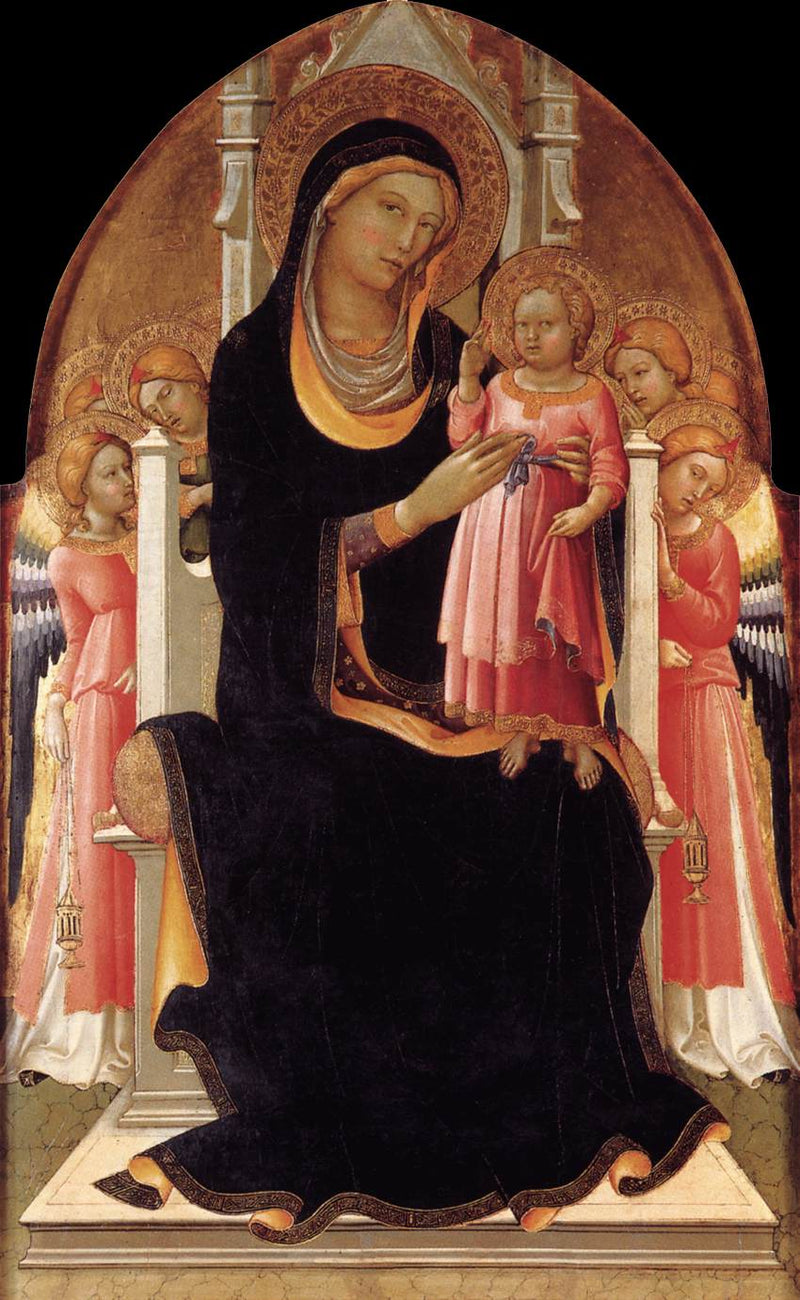 Vierge à l'Enfant sur le trône avec six anges - Lorenzo Monaco