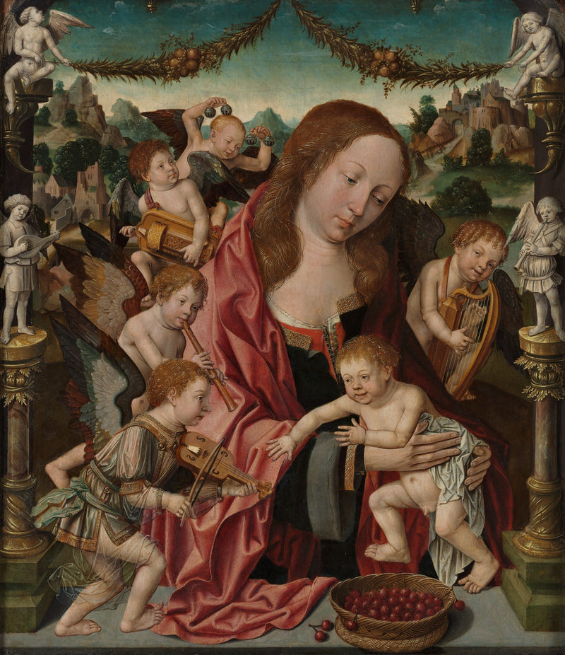 Vierge et enfant avec des anges musiciens - Jacob Cornelisz van Oostsanen