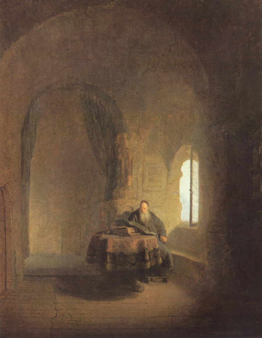 Vieux savant dans une chambre voûtée – attribué à Rembrandt, 1631