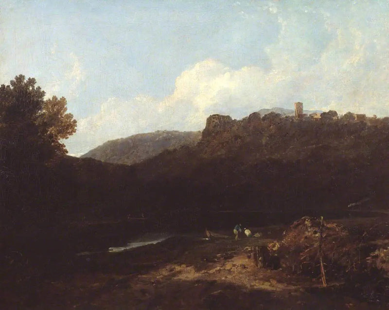 View in Wales: Mountain Scene with Village and Castle - Evening - J. M. W. Turner