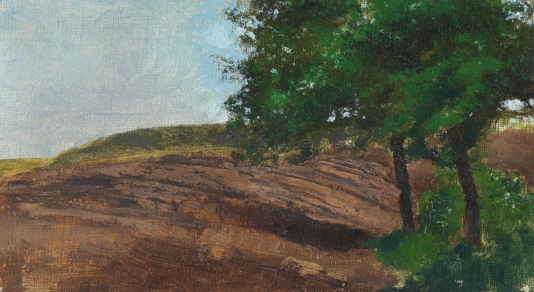 Paysage avec champs et arbres, peinture de Vilhelm Hammershøi
