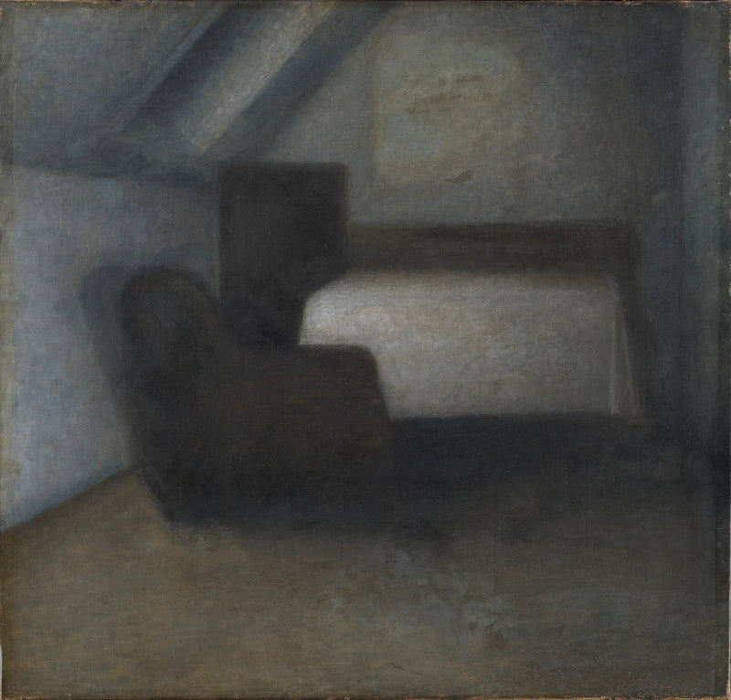 Mansarde avec table et chaise - Vilhelm Hammershøi