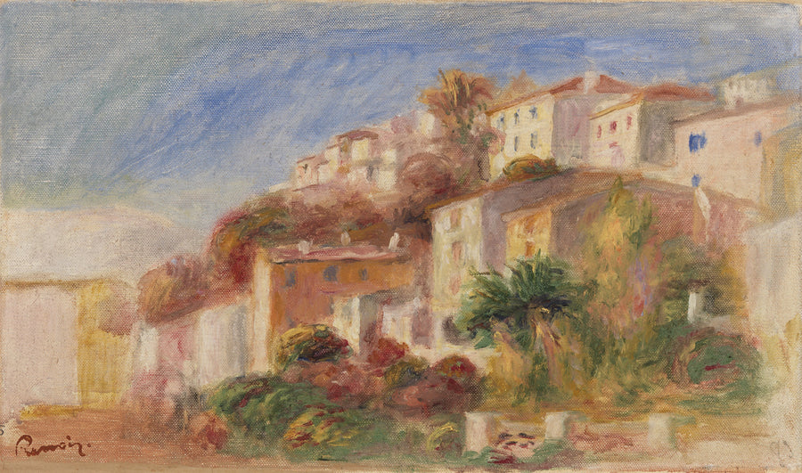 Village vu du jardin de la Poste, Cagnes, vers 1908 – Renoir