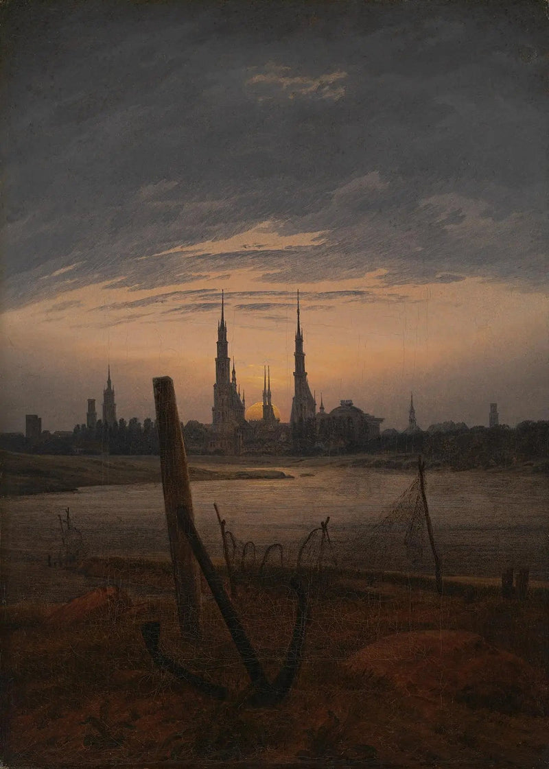 Ville au lever de Lune - Caspar David Friedrich